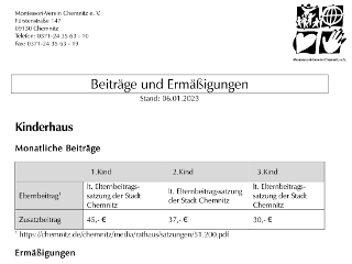 Fees of the Montessori-Verein Chemnitz e.V.